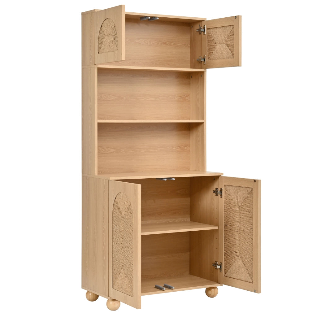 Credenza e madia con 2 ante, vano aperto e ripiano regolabile, per soggiorno e ingresso, naturale, 80 × 40 × 180 cm