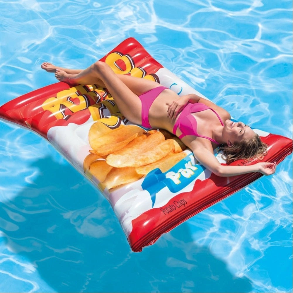 Trade Shop - Materassino Isola Gonfiabile Stampa Patatine Chips In Pvc Mare Piscina 178x140cm -