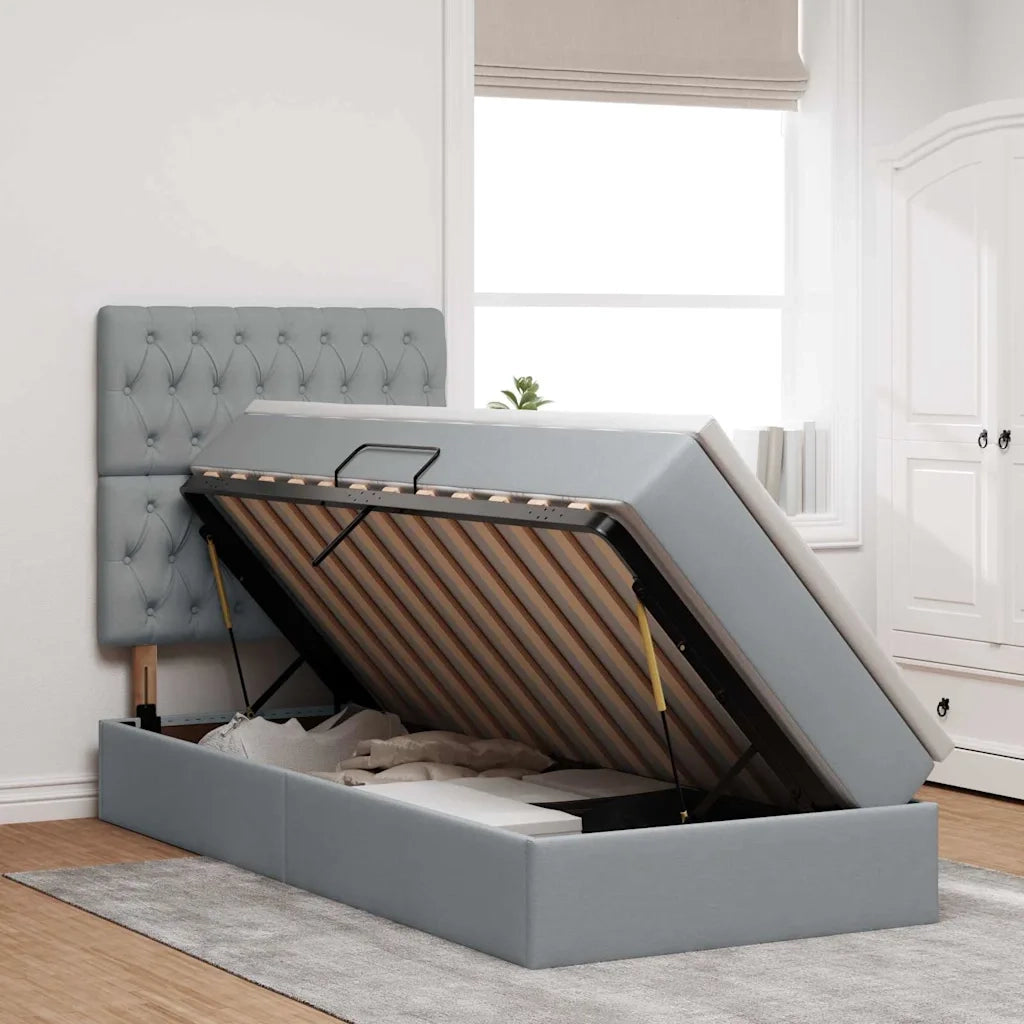 Letto con contenitore e materasso Grigio chiaro 90 x 200 cm