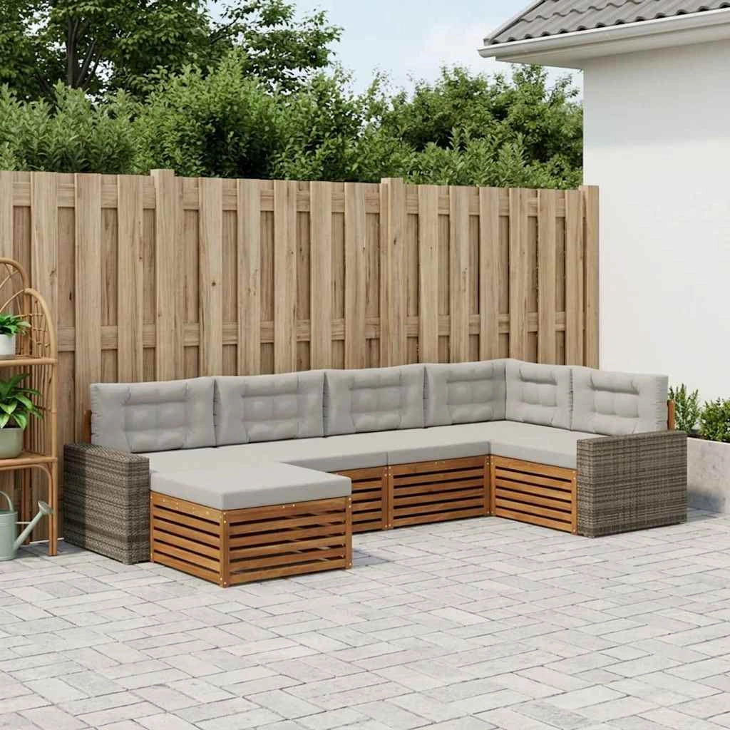 Set di divani da esterno 6 pz Naturale e Grigio Chiaro 3383579