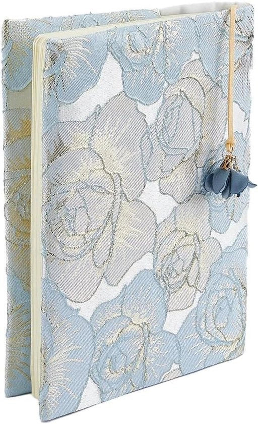 Copertina A5 - Blu Rosa con Disegno di Fiori - Copertina in Tessuto