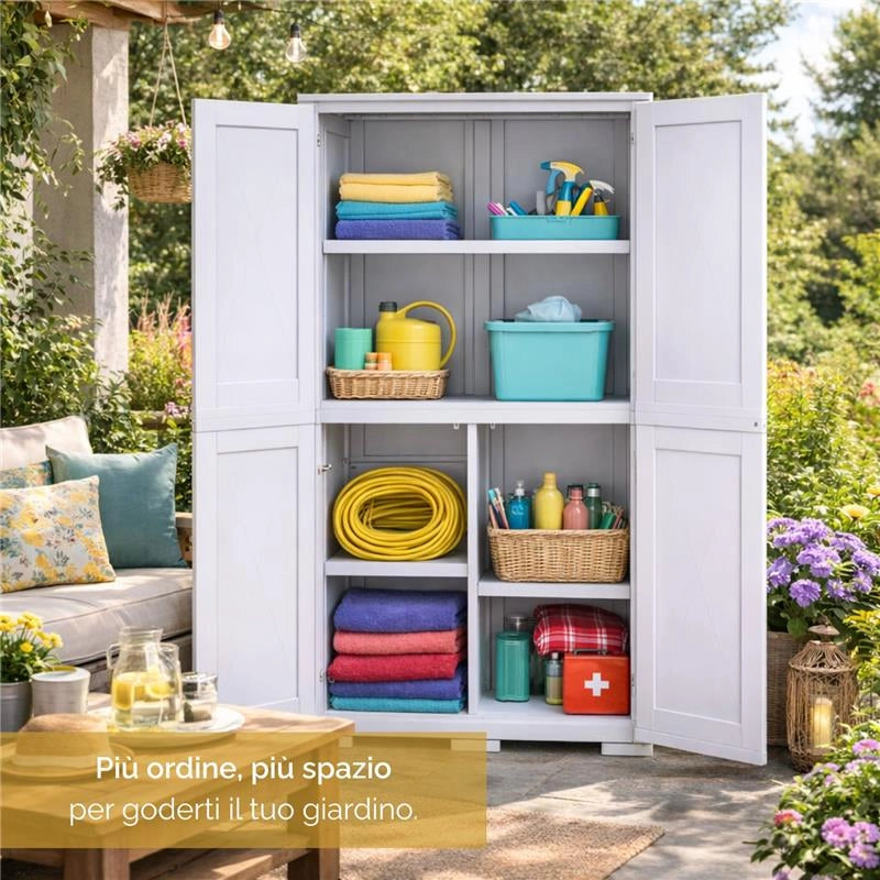MA MAISON ARMADIO MULTIUSO IN PLASTICA 79X43X164 CM – ARMADIO CONTENITORE 2 ANTE CON 5 VANI INTERNI PER ORGANIZZAZIONE CASA
