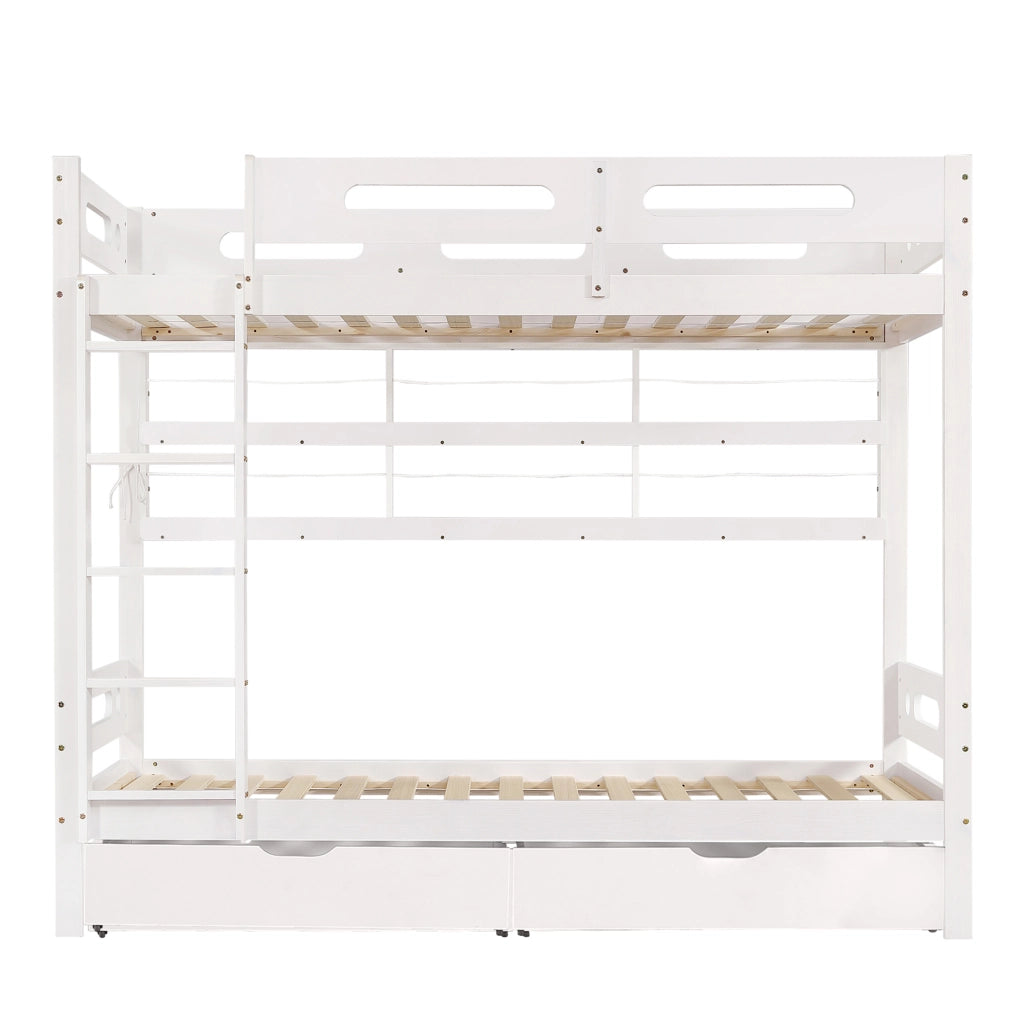 Letto a castello per bambini - Zephmum - 90x200cm - Bianco - Cassetti e scaffale