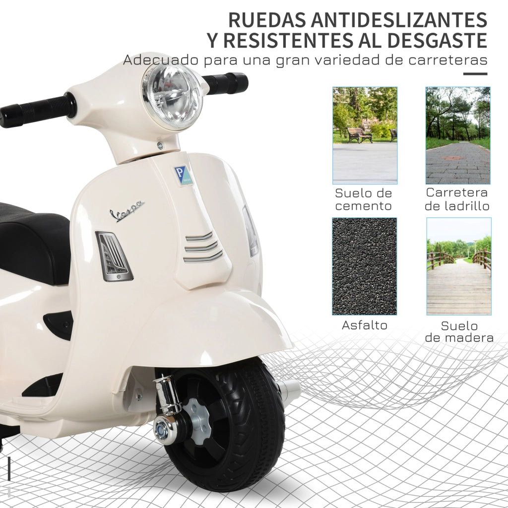 Moto Elettrica Vespa per Bambini con Faro e Clacson ¨C Xylo ¨C Bianco 66,5x38x52 cm