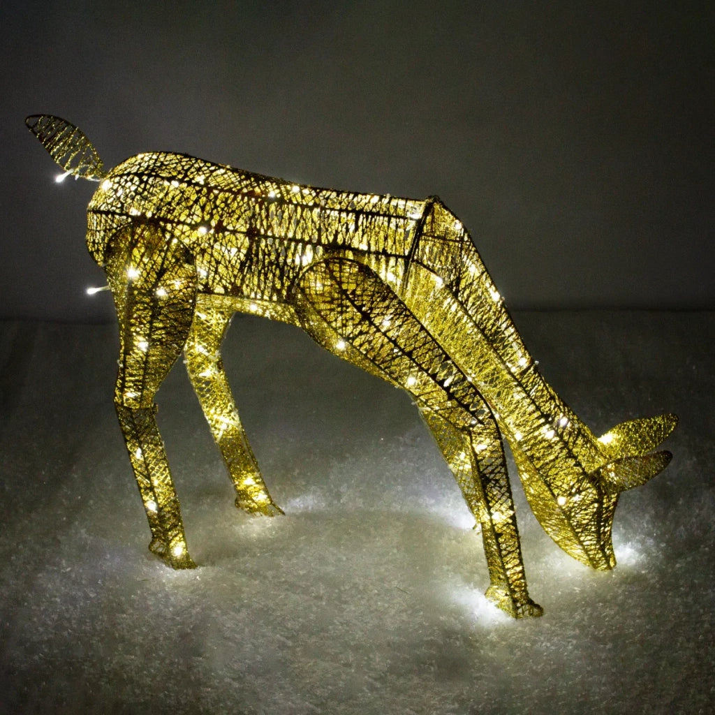 Renna di Natale Luminosa Decorazione da Esterno per la Casa Luci LED Bianco Ghiaccio Figura Luminosa Luci di Natale - Femmina - Oro