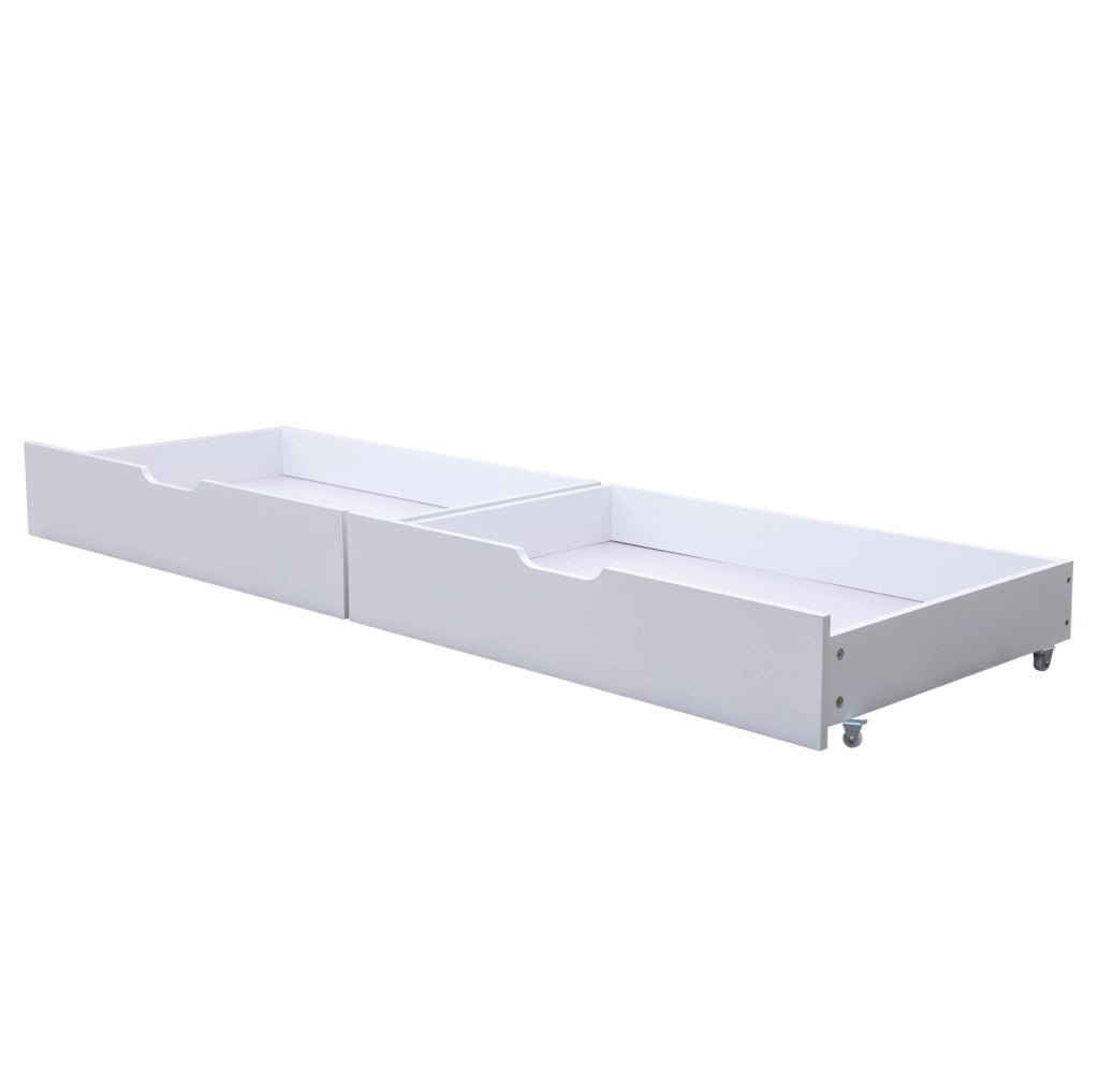 Letto a castello con cassetti e mensole, struttura in legno, bianco 90x200 cm