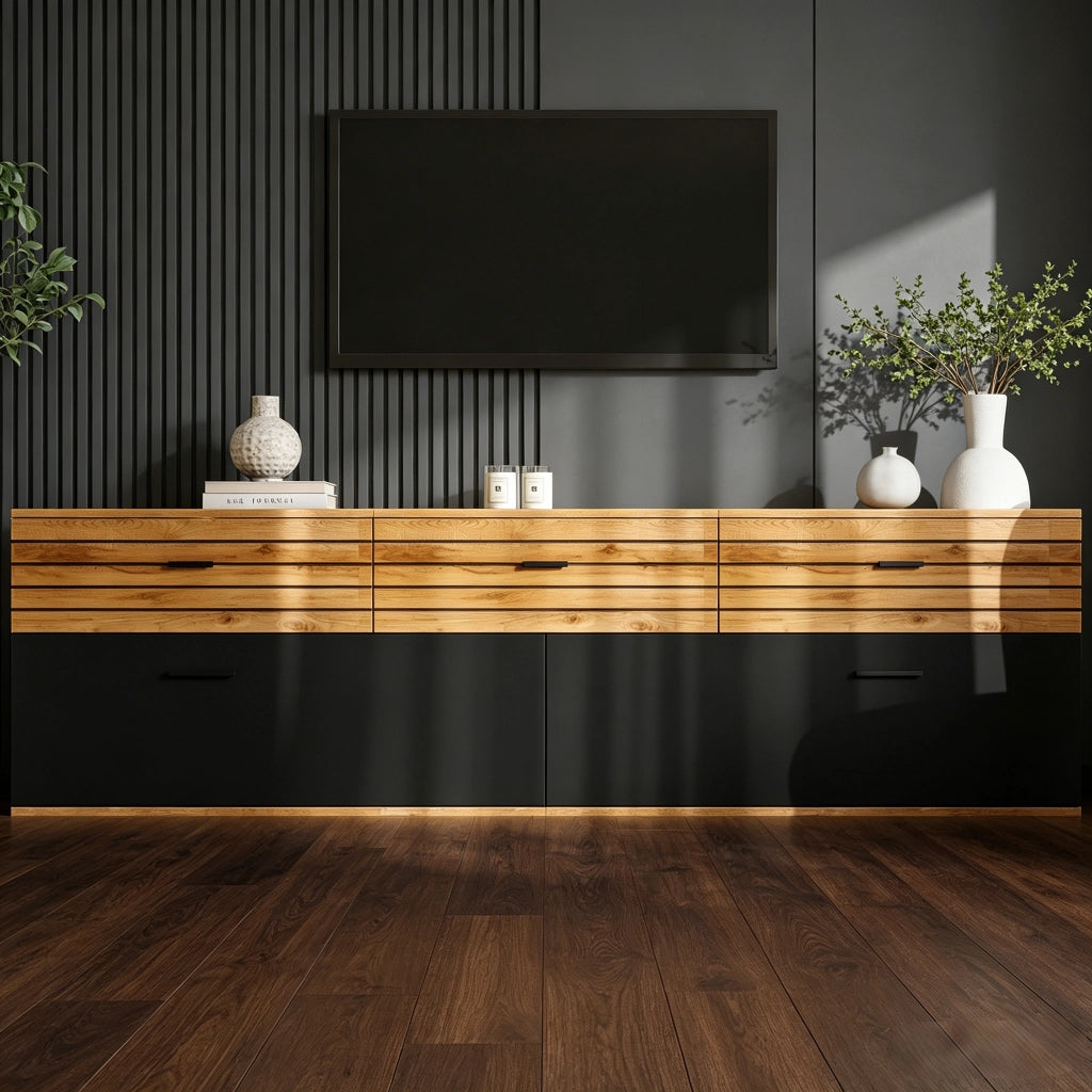 Mobile porta TV con 3 cassetti e 2 ante, 3 vani interni, per soggiorno, per tv fino a 65 pollici, 168 × 38 × 59 cm