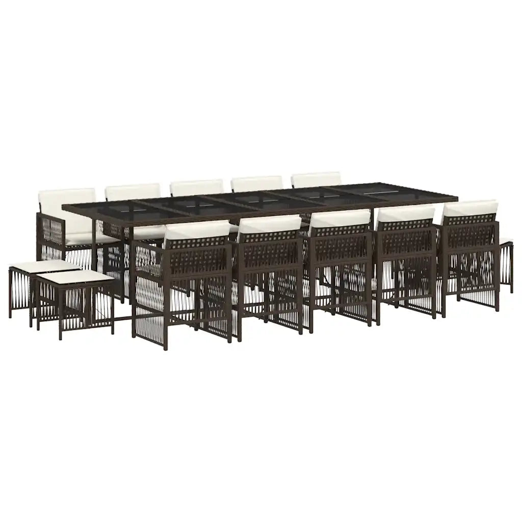 Set da Pranzo da Giardino 15 pz con Cuscini Marrone Polyrattan 3210993
