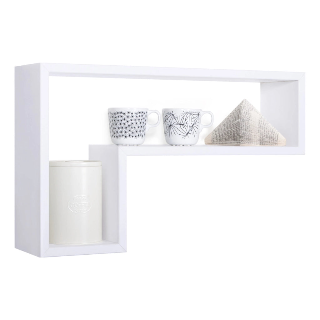 Mensola da Muro Modello LETTERA, Pensile Bagno, Mensola da Parete, Scaffale da Parete, 61x37 p15.5 cm. Finitura  BIANCO - MADE IN ITALY