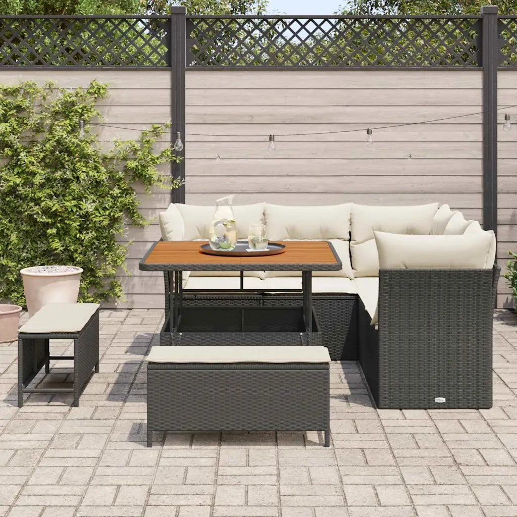 Set Divano da Giardino 8 pcs Nero polyrattan