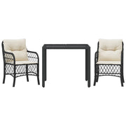 Set da Bistr¨° 3 pz | Set Salotto da Giardino con Cuscini Nero in Polyrattan