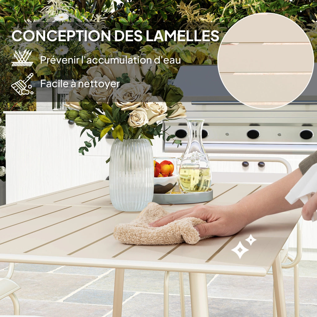 Set da giardino 7 pezzi con tavolo e 6 sedie impilabili in acciaio beige ¨C zephmum ¨C beige