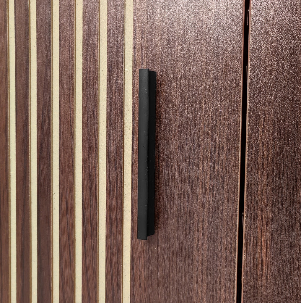 Mobile TV 200 cm con ante e illuminazione LED; MDF e pannello truciolare; marrone noce e nero