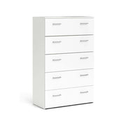 Cassettiera a cinque cassetti con maniglie, colore bianco, Misure 74 x 114 x 36 cm