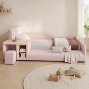 Letto singolo 90x200 cm rosa in velluto con scrivania e sgabello, senza materasso