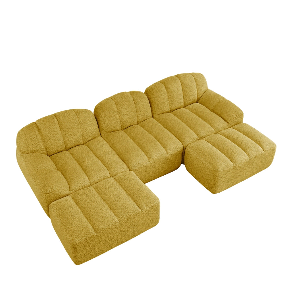 Divano Modulare U 3 Posti con 2 Poggiapiedi ¨C MINIMAL ¨C Tessuto Morbido Giallo