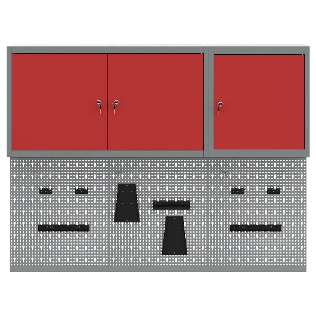 Set di armadi per attrezzi con lo scaffale 5 pcs Rosso 3321401