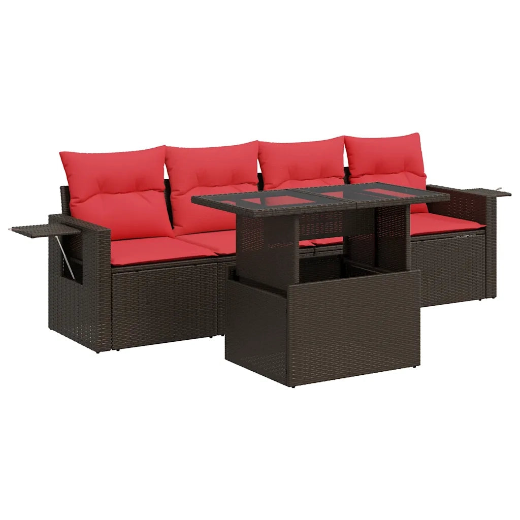 Set Divano Giardino 5 pz con Cuscini Marrone Polyrattan Acacia 3326405