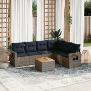 Set Divani da Giardino 7 pz con Cuscini Grigio in Polyrattan 3224584