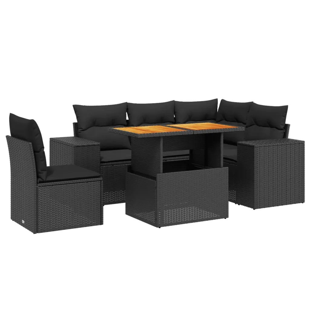 Set Divano da Giardino 6 pz con Cuscini Nero in Polyrattan 3272637