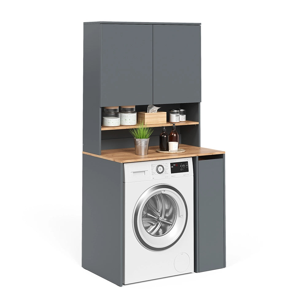 Armadio per lavatrice Viktor Antracite/Rovere dorato 93.6 x 88.2 cm 2 parti con ripiano Vicco