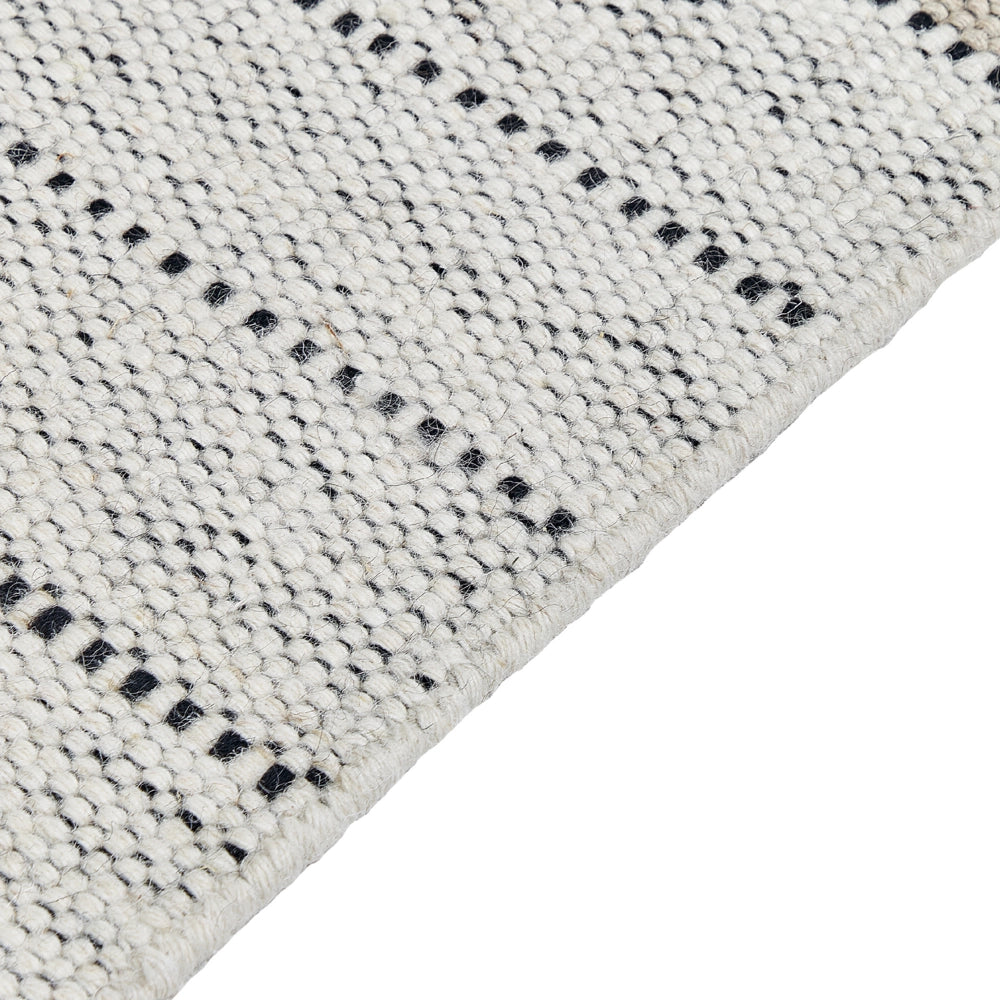 Tappeto beige e nero lana cotone 80 x 150 cm rettangolare intrecciato a mano con frange