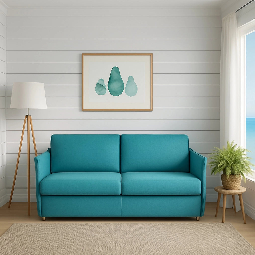 Monleale, Divano Fisso 2 Posti Sfoderabile Made in Italy, 160x95x90h cm Azzurro