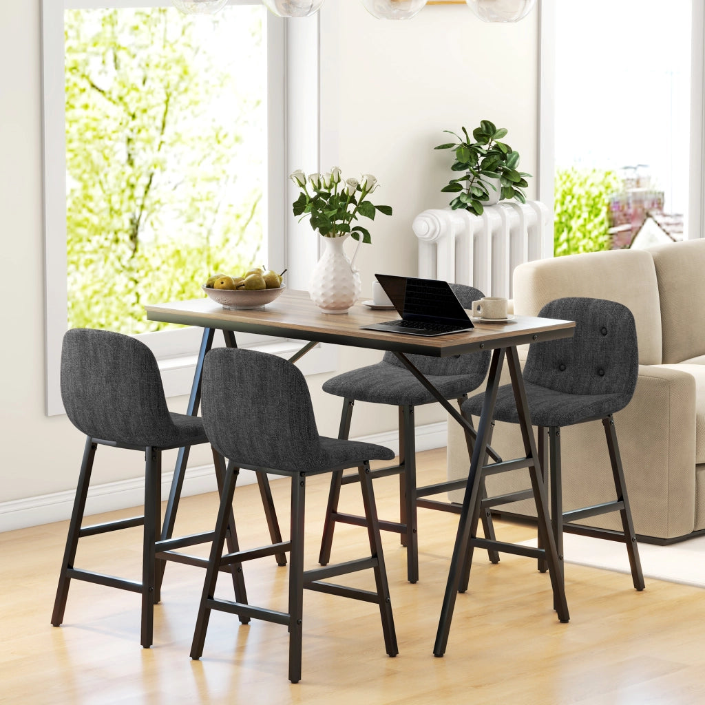 Set tavolo da pranzo e 4 sedie ¨C Xylo ¨C imbottite tessuto lino grigio scuro con schienale capitonn¨¦