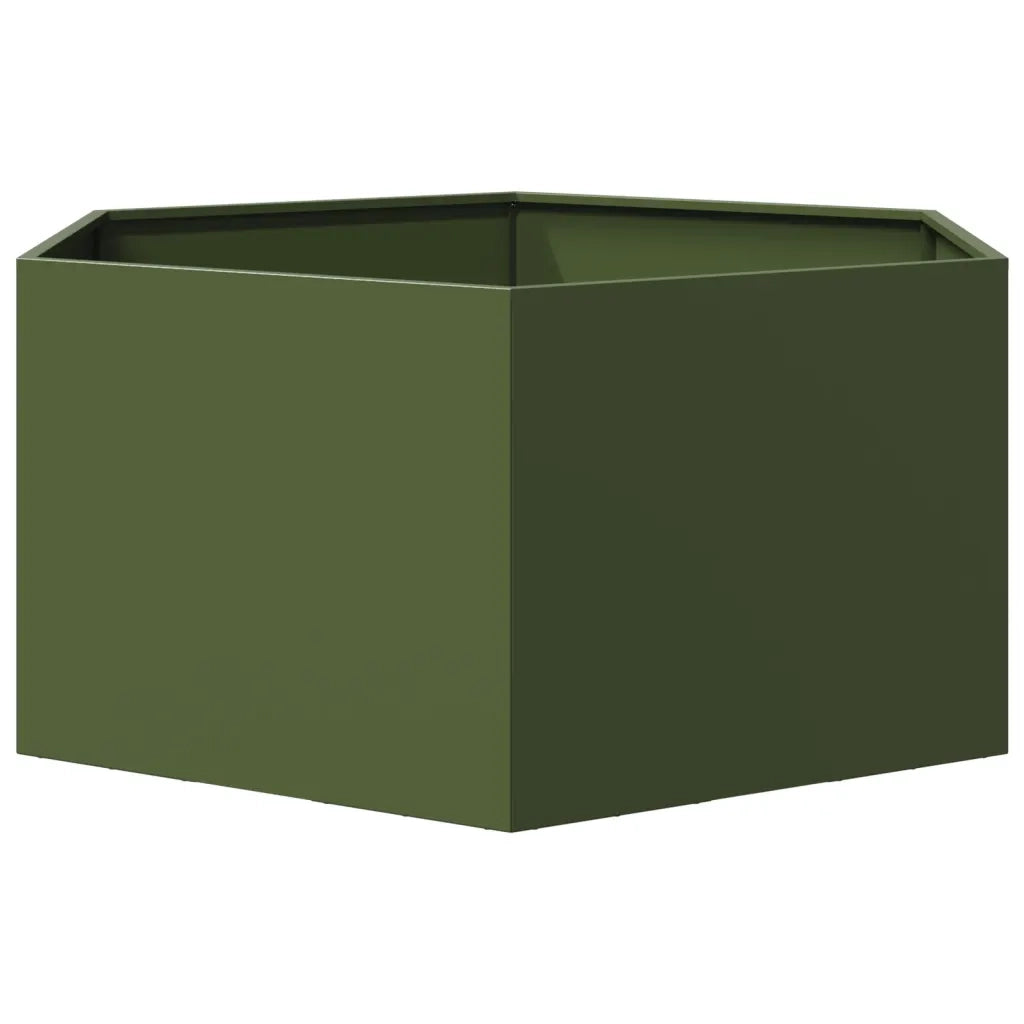 Fioriera da Giardino Verde Oliva Esagono 104x90x45 cm Acciaio