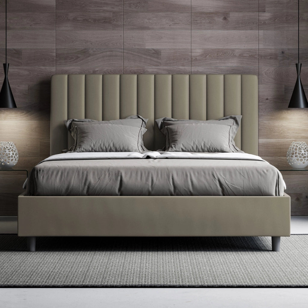 Letto Matrimoniale 160x190 cm con Rete e Contenitore con Testata e Alzata Comoda Imbottito in Similpelle Agueda