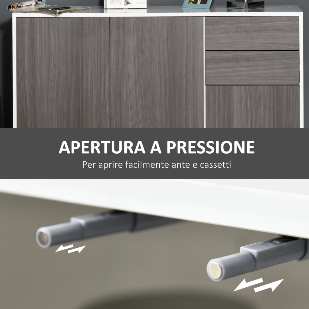 Mobiletto Armadietto Multiuso per Soggiorno, Cucina, Ufficio, 2 Cassetti e 2 Armadietti con Apertura a Pressione, Grigio