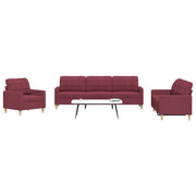 Set di Divani 3 pz Rosso Vino in Tessuto