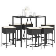 Set Bar da Giardino 7 pz con Cuscini in Polyrattan Nero 3261467