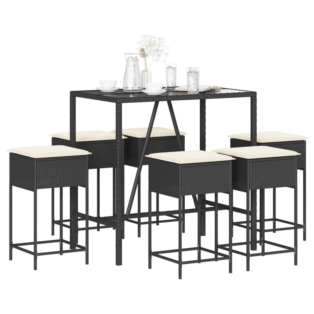 Set Bar da Giardino 7 pz con Cuscini in Polyrattan Nero 3261467