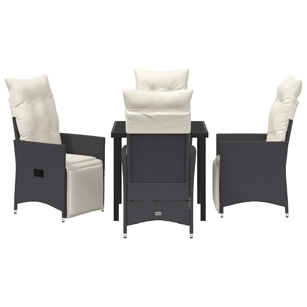 Set da Pranzo per Giardino con cuscino 5 pcs Nero polyrattan