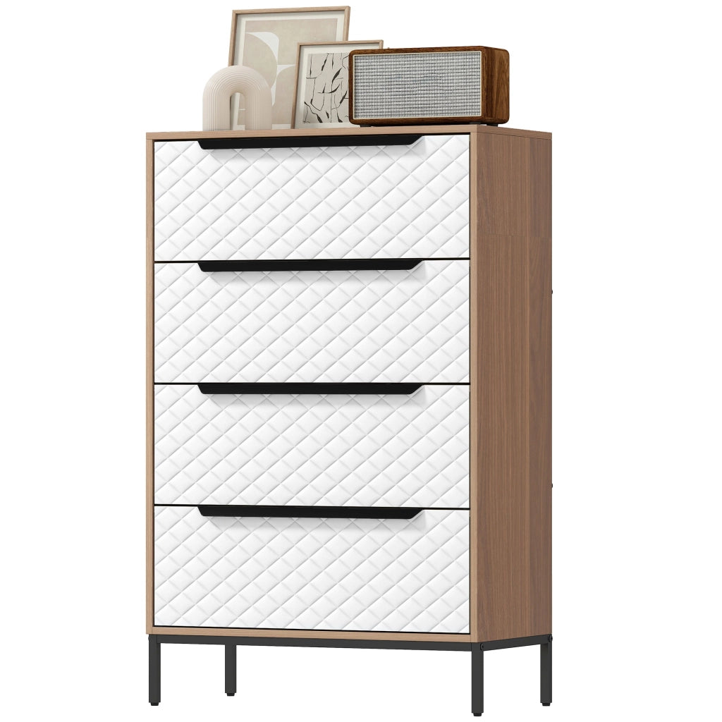 Cassettiera con 4 cassetti in tessuto ¨C Zephmum ¨C Bianco e naturale 60x40x