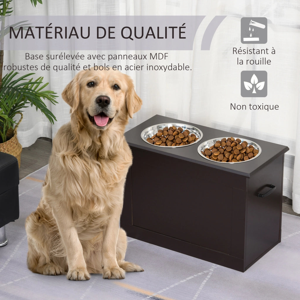 Porta Gamelle per Cani e Gatti ¨C zephmum ¨C Legno Chocolat 60x30x41 cm