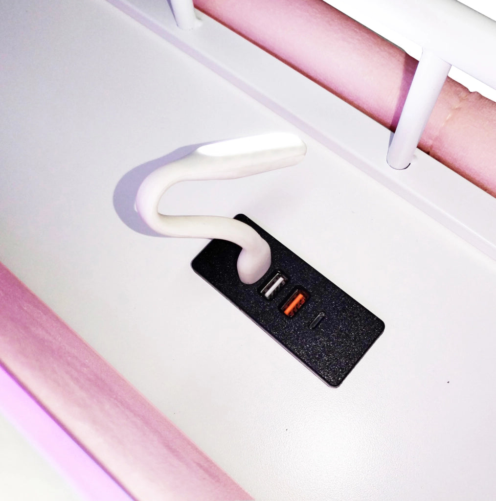 Letto imbottito per bambini 90x200 cm con LED, USB e contenitore rosa