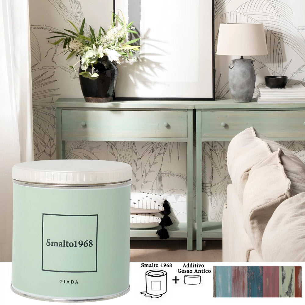 Smalto1968 base acqua gesso antico shabby chic finitura opaca multicolore l 0.5 *** colore- giada, confezione 1