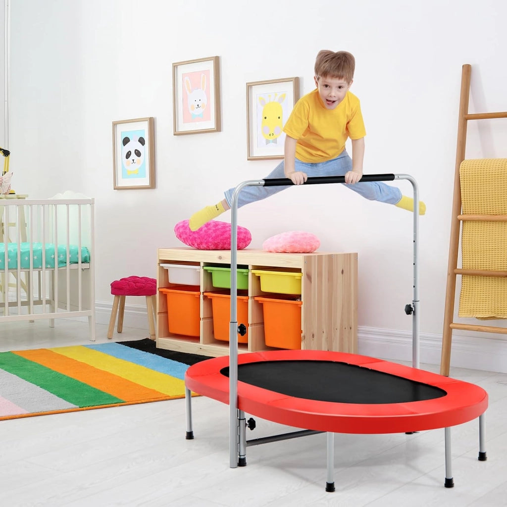 Trampolino doppio per bambini, 154 x 90 cm (L x L), Trampolino per fitness pieghevole, maniglia regolabile, rimbalzo ovale per bambini e adulti, portata massima di 150 kg