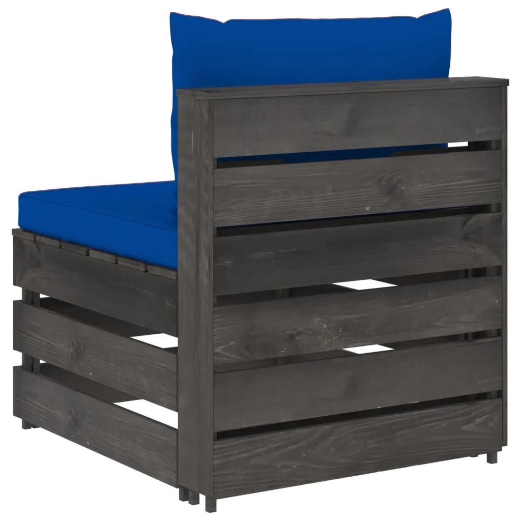 Divano Centrale Modulare con Cuscini in Legno Impregnato Grigio cod mxl 64748