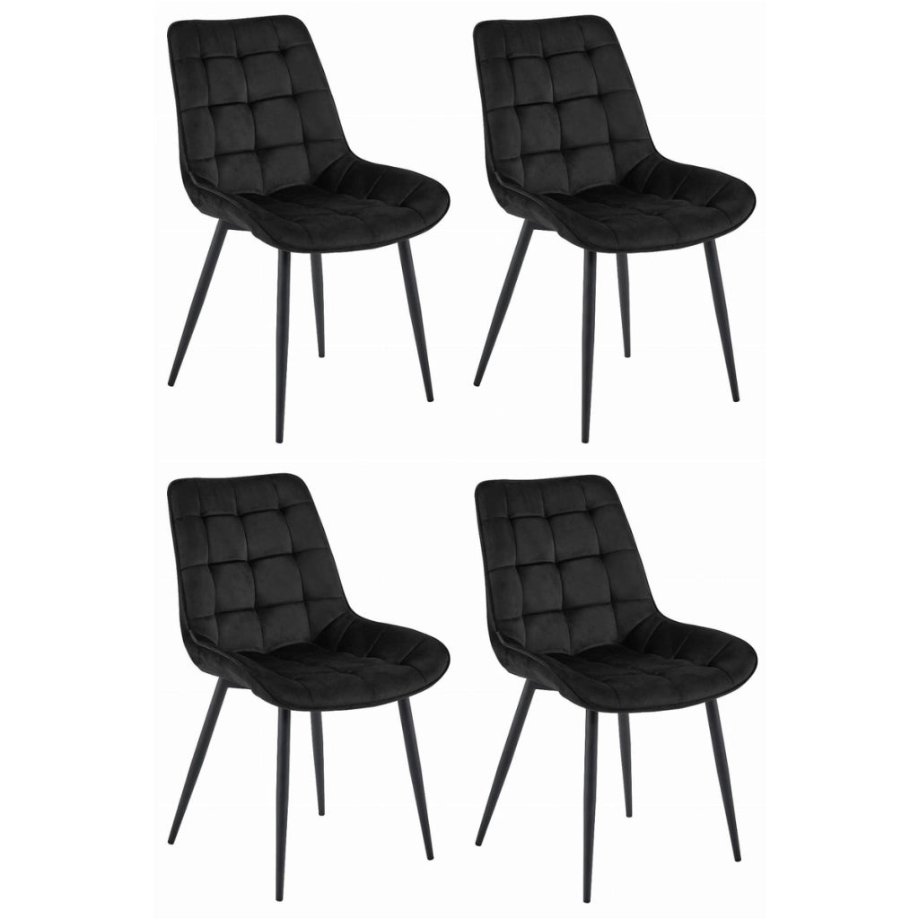 Set di 4 sedie Bera in velluto nero con trapuntatura