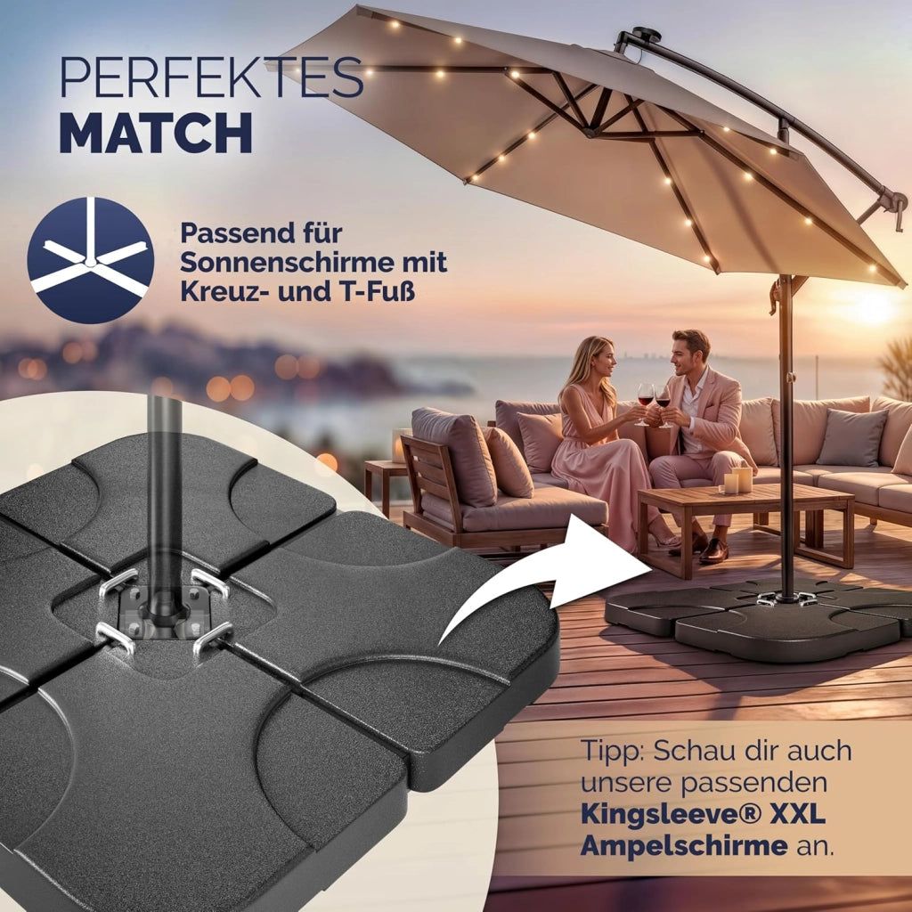 ® Pesi Base Ombrellone 4 Pezzi 80kg 60L Riempibili con Acqua Sabbia Ombrelloni a Braccio Base a Croce Resistente alle Intemperie Connettori Metallici