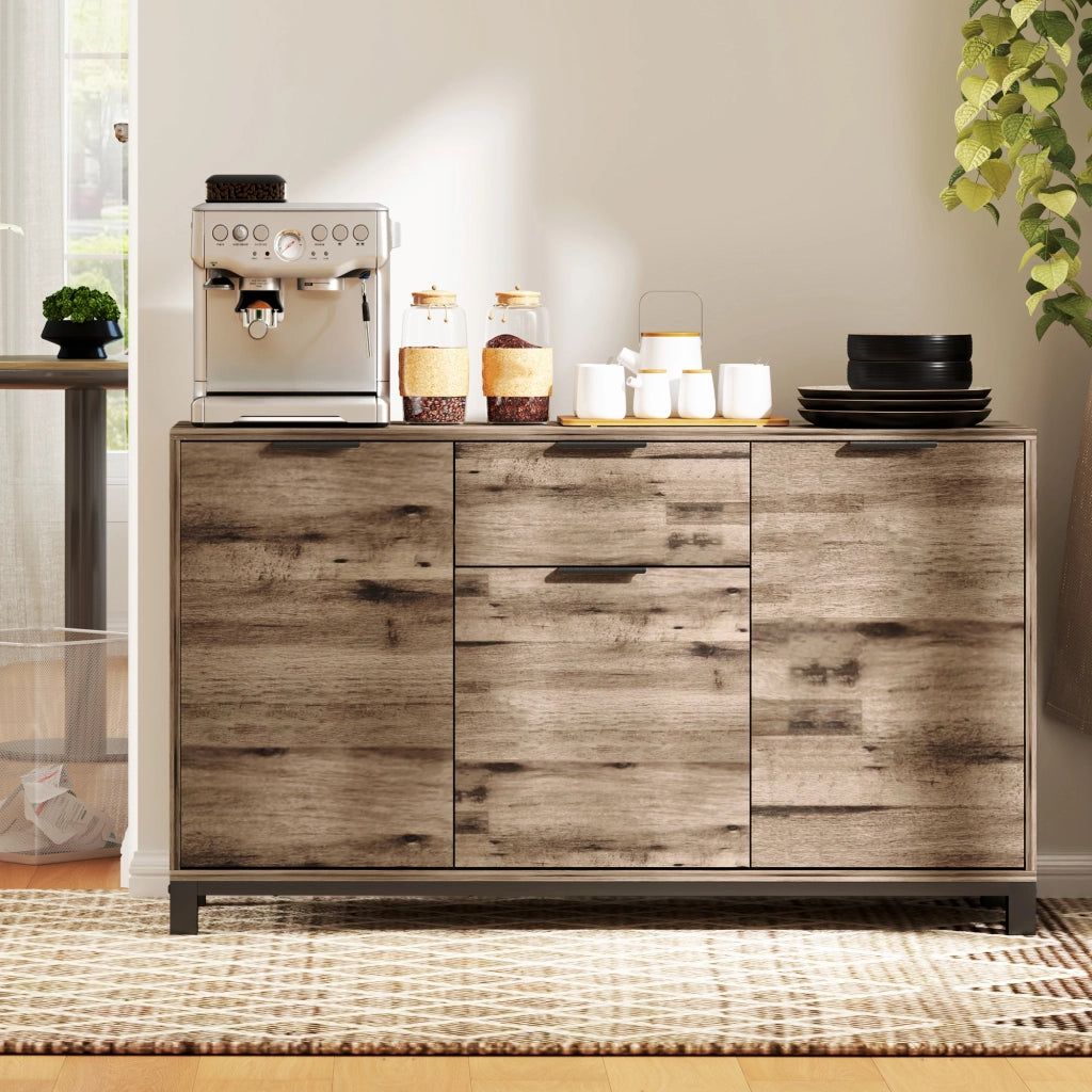 Credenza industriale con cassetto e ante ¨C zephmum ¨C 120x36.5x70 cm, legno marrone