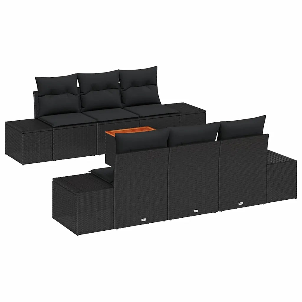 Set Divano da Giardino con cuscino 7 pcs Nero polyrattan 3347905