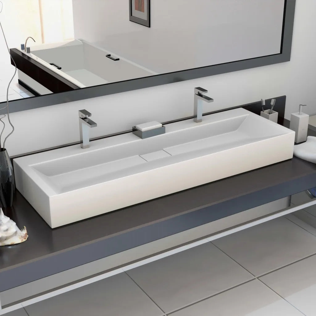 Lavandino 120x46x11 cm Blocco in Marmo/Minerale Bianco 144068