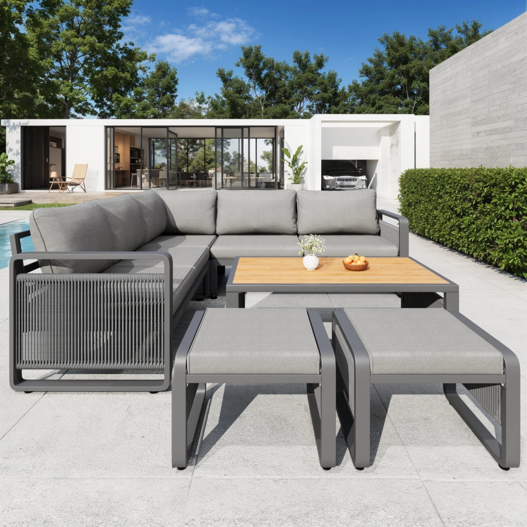 Set Divano da Giardino 6-7 Posti con Cuscini ¨C Xylo ¨C Polyrattan Grigio, Angolare