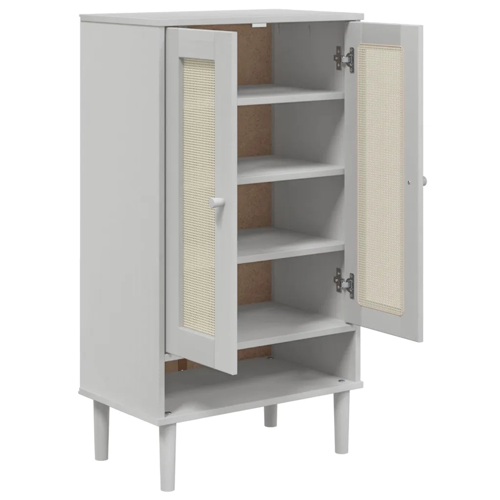 Scarpiera | Mobile per scarpe SENJA Aspetto Rattan Bianco 59,5x35x107 cm Massello