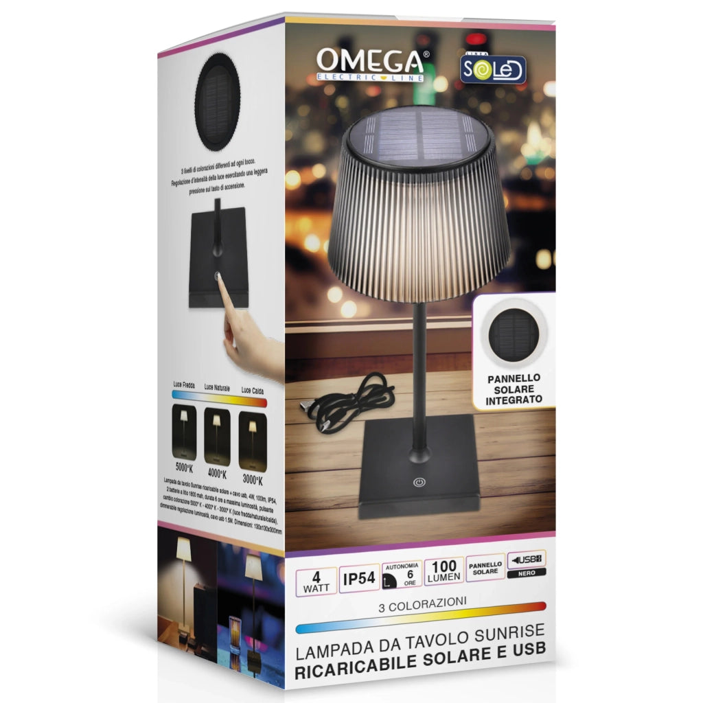 Lampada da Tavolo Sunrise Ricaricabile Solare nera