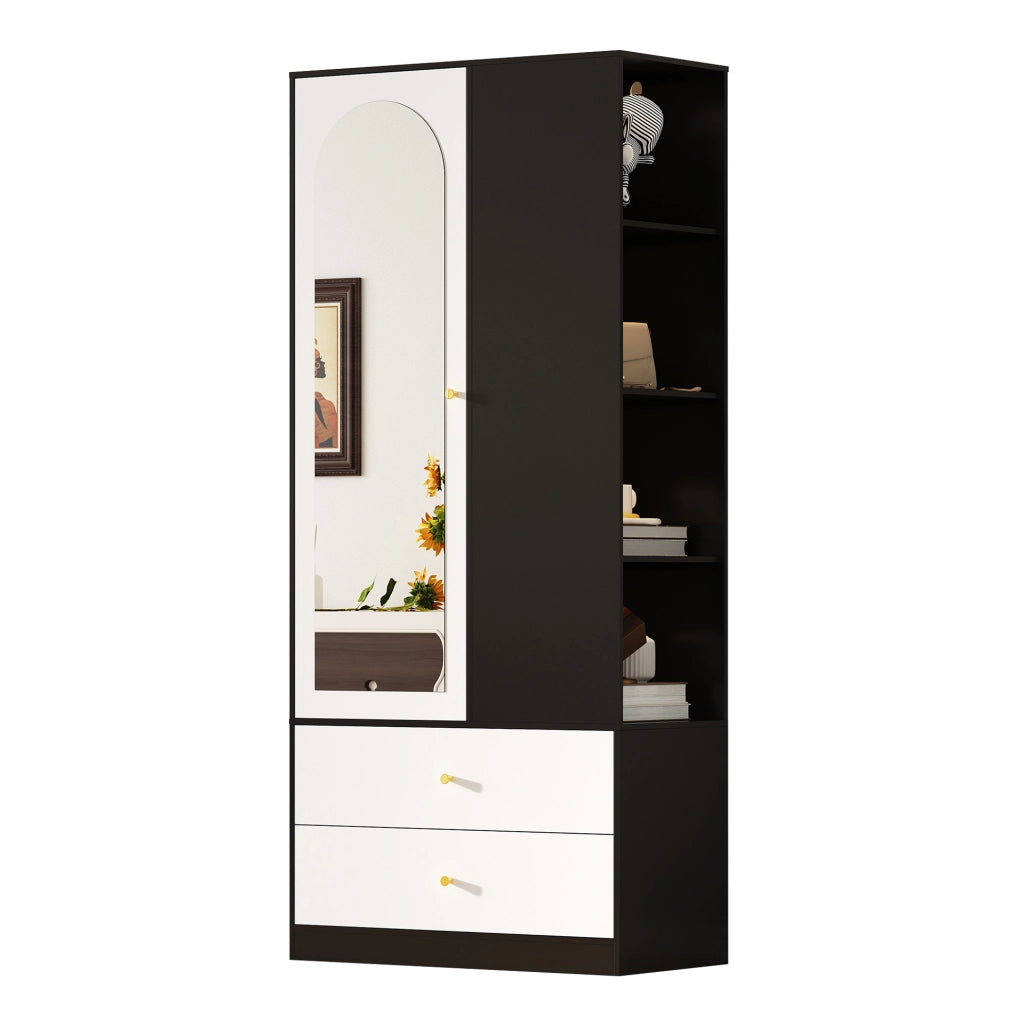 Armadio con specchio 80x40x180 cm in truciolare Bianco+Nero